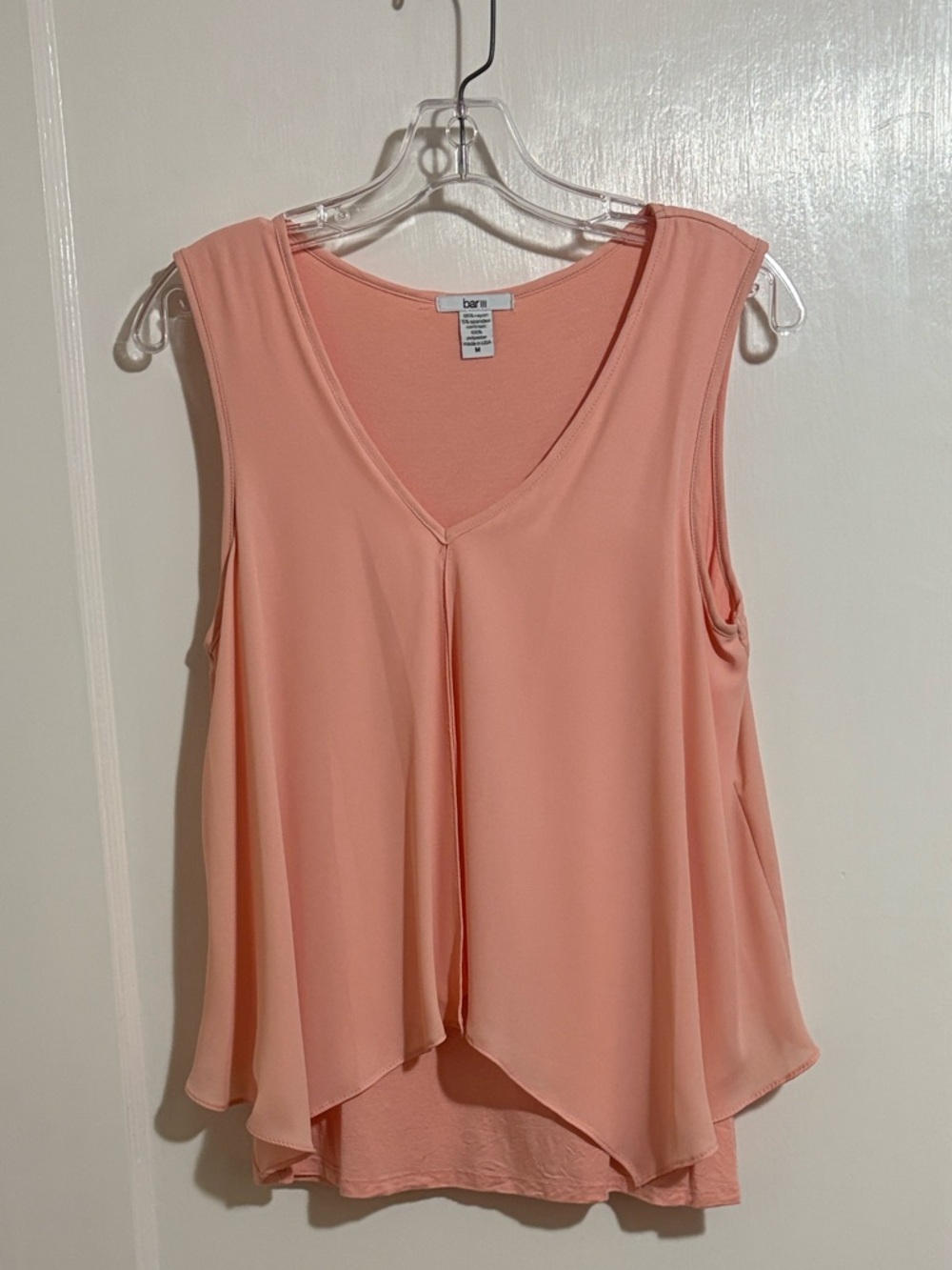 Bar III Peach Sleeveless V-Neck Layered Top Size M